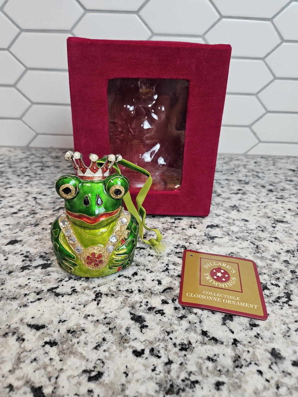 Green Jeweled Frog Cloisonné King Ornament by Dillard's